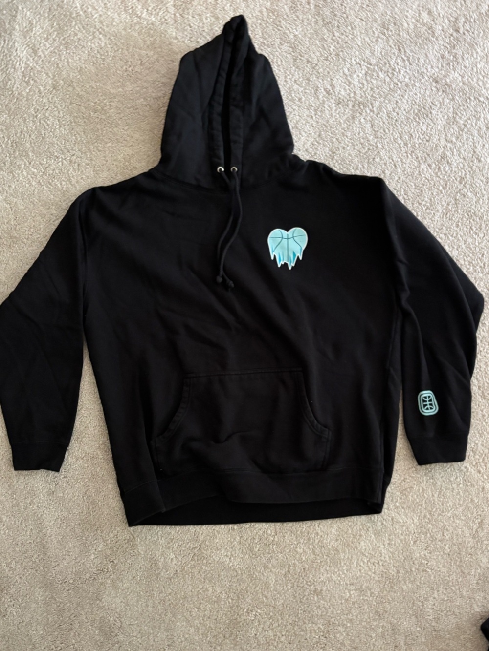 Black OVERTIME Chrome Hearts Hoodie with Teal Heart Graphic